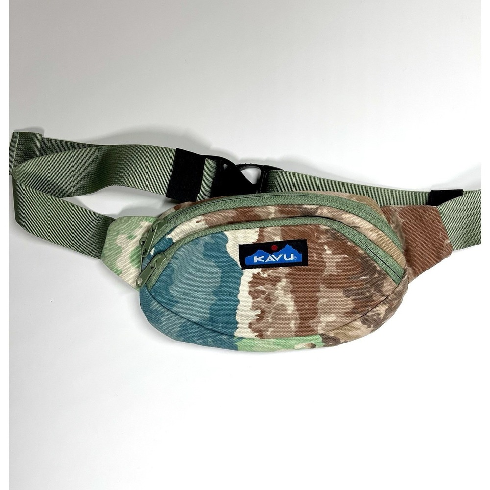 Kavu Fanny Pack Waist Belt Bag Tie Dye Double Pocket Teal Brown
